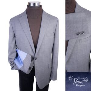 Penguin Mens Blazer Sport Coat Suit Jacket Size 46R Slim 2 Button Wool Blend EUC